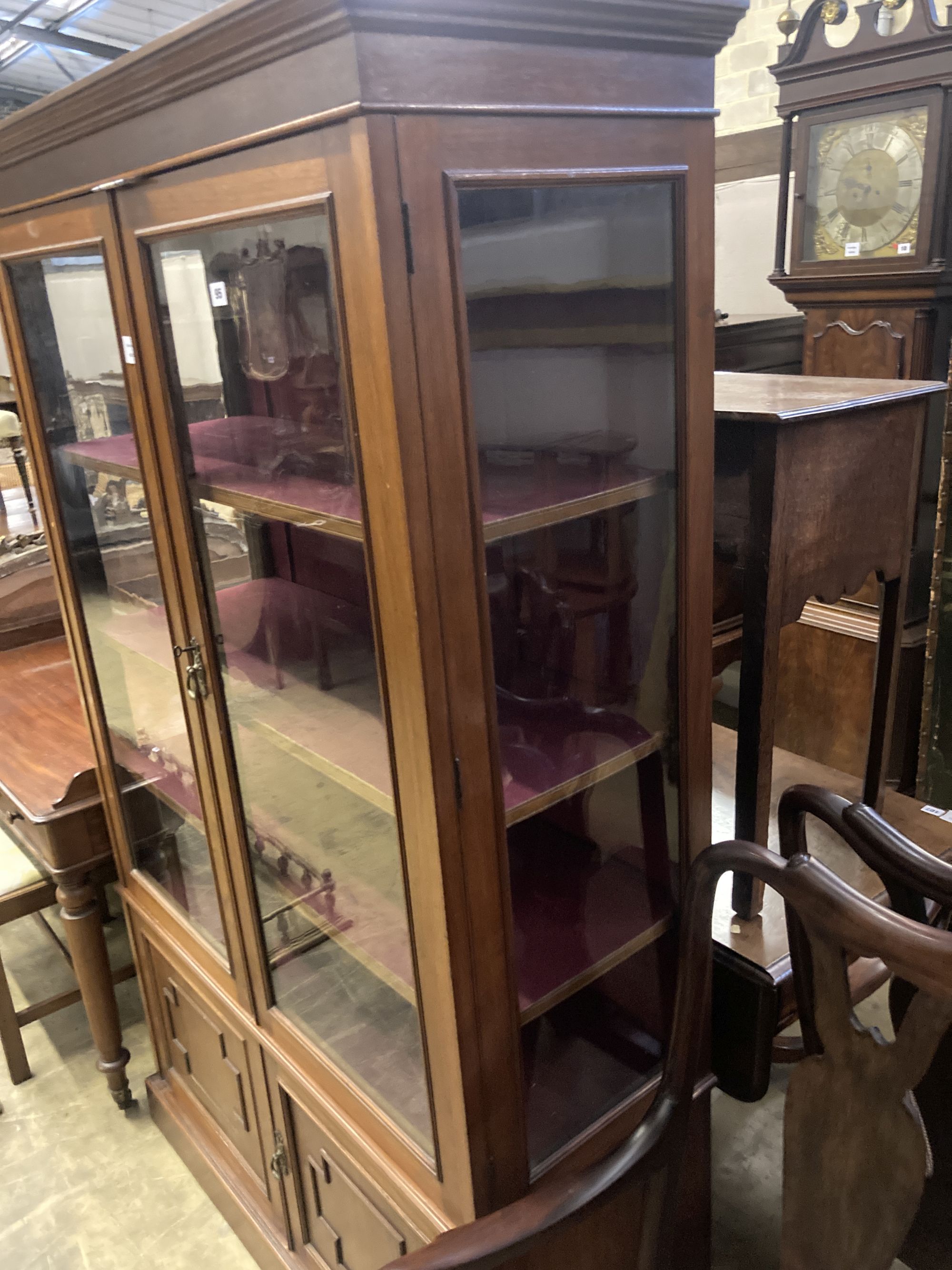 A Victorian mahogany glazed display cabinet, width 115cm, depth 46cm, height 182cm